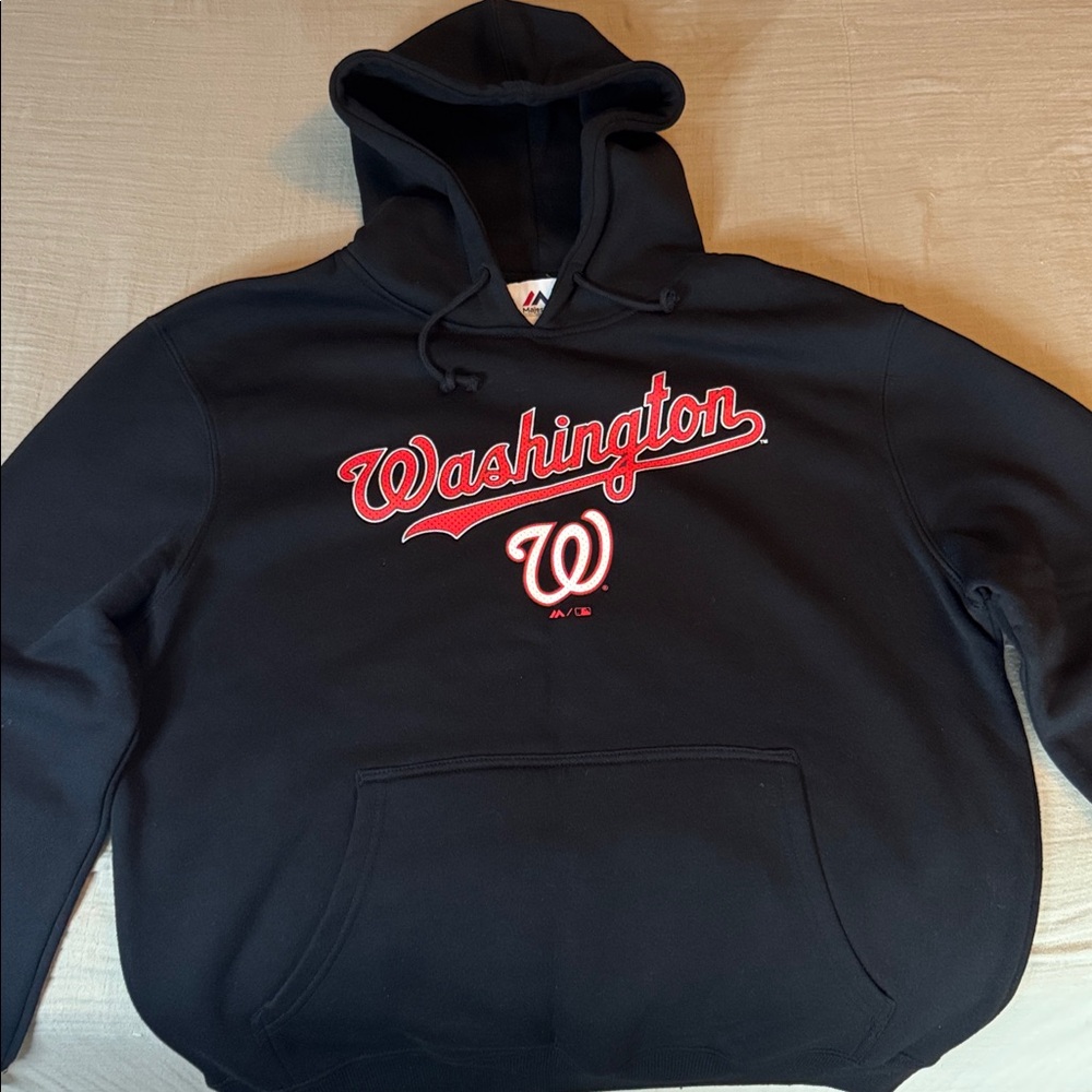 Majestic Washington Nationals Black Hoodie with Red Script